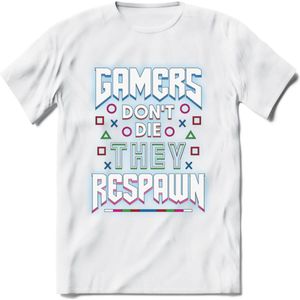 Gamers don't die T-shirt | Neon | Gaming kleding | Grappig game verjaardag cadeau shirt Heren – Dames – Unisex | - Wit - XXL
