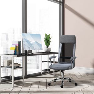 Bureaustoel ergonomisch computerstoel hoogte verstelbaar, inclusief hoofdsteun Scandinavische design lichtgrijs+zwart 65 x 67 x 119-129 cm