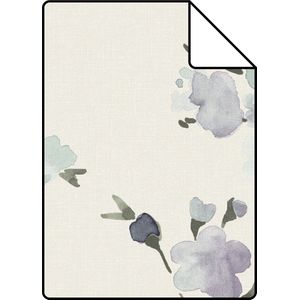 Proefstaal ESTAhome behang kersenbloesems beige en lila paars - 26,5 x 21 cm - 148715-S