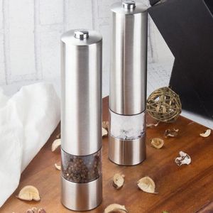 Peper- en Zoutstel - Elektrische pepermolen en zoutmolen set van 2 - Verstelbare keramische grinder met LED-licht - Roestvrij staal
