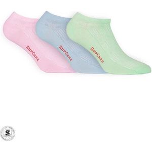 Supcare sneakersokken in pastelkleuren - bamboe - schoenmaat 41-45 - damessokken - ademend - vochtregulerend - roze - lichtblauw - lichtgroen