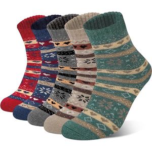 5paar wollen sokken voor dames, verdikte warme gebreide sokken, dames winter sokken, kerstcadeautjes