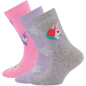 Sokken Ewers Kindermaat - 3-PACK - Roze & Grijs & Lila Eenhoorns & Sterren-23/26
