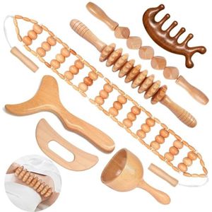 7-Delig Houten Massagegereedschap voor Lymfedrainage en Spierpijnverlichting | Maderotherapie Body Sculpting Set