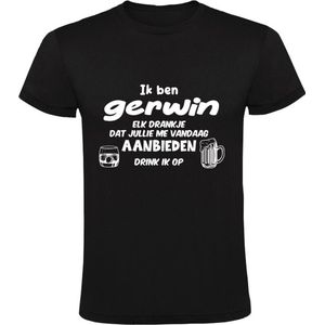 Ik ben Gerwin, elk drankje dat jullie me vandaag aanbieden drink ik op Heren T-shirt | drank | feest | jarig | verjaardag | vrijgezellenfeest | cadeau | kado