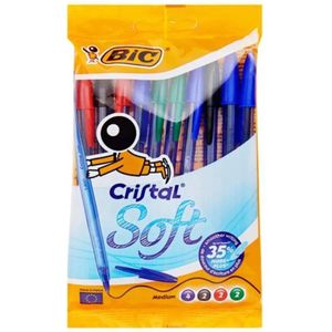 Soft Crystal Bic Pennen Voor Het Schrijven®Multicolor, Tip (1,2Mm) Soft Schrijven, 10 Stuks, Blauw, Zwart, Rood, Groen