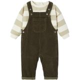 Babyset - Kaki - Sweater en Salopet - 2-delig - Gestreept - Fluweel / Velours