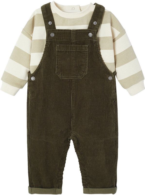 Babyset - Kaki - Sweater en Salopet - 2-delig - Gestreept - Fluweel / Velours