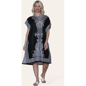 Lange dames kaftan jurk Irina-fantasiemotief-zwart wit-strandjurk-Maat M/L