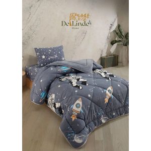 De Linde - Well-Soft - Dekbed - Astronautenprint - ca. 160x220 cm - Eenpersoons - 2 in 1 Dekbed