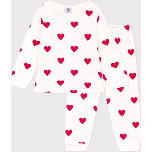 Petit Bateau Kinderpyjama van molton met hartjesprint Meisjes Pyjamaset - Rood - Maat 152
