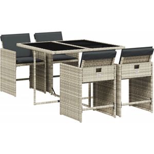 vidaXL Tuinset - 5-Delig - Poly Rattan - Lichtgrijs Tuinset - Buitenmeubel - Lounge Set - Eetkamerset - Pe Rattan