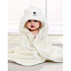 Baby bad cape badhanddoek wit met mutsje ijsbeer met oogje dicht