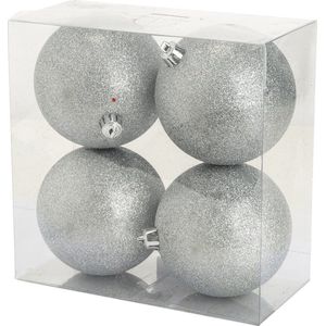 Cosy @Home Kerstballen Zilver glitter ø 10 cm - 4 Stuks