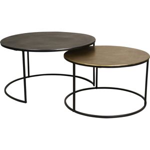 Woonexpress Salontafel Cosa - Metaal - Set van 2 - Rond - Zwart / Goud - 76 x 42 x 76 cm (BxHxD)