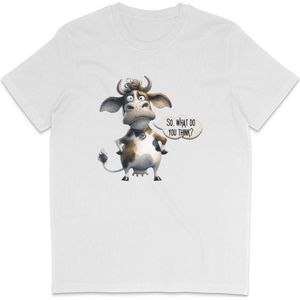 Grappig T Shirt Heren en Dames - Koe Print en Tekst / Quote - Wit - XS