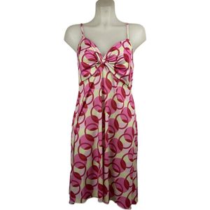 Angelle Milan – Travelkleding voor dames – Roze/gele Jurk met Bandjes en Twist - Mouwloos – Ademend – Kreukherstellend – Duurzame jurk - In 5 maten - Maat S