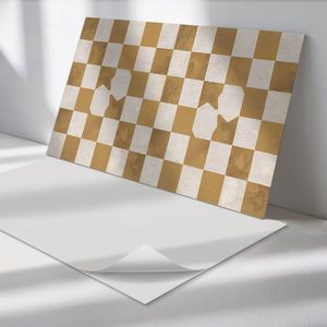 Wallfluent Vinyl Wandpaneel - Abstract dambordpatroon Zelfklevende Wandbekleding - 120 cm x 60 cm - Beige Vinyl Wandpaneel - 1 stuk - Rechthoekig Wandbekleding Vinyl - Abstractie Wandpaneel - Wandpaneel PVC - Wandpaneel Keuken en Badkamer