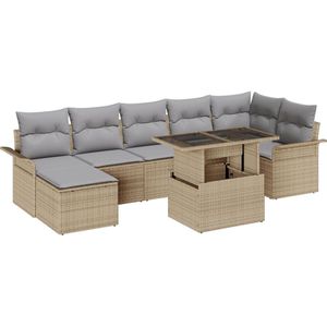 vidaXL - 8-delige - Tuin - Sofa - Set - met - Kussens - Beige - Poly - Rattan