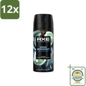 Axe Deodorant Bodyspray Aqua Bergamot 150 ml - Voordeelverpakking - 12 stuks - Bodyspray - Deodorant spray