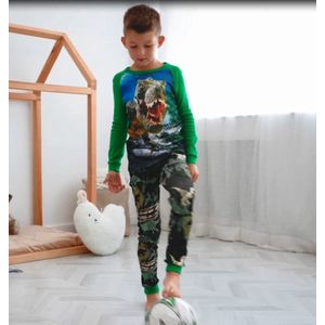 SOIBEEN Pyjama's voor jongens, dinosaurus, nachtkleding, katoen, peuterkleding, kinderen, nachtkleding, lange mouwen, pyjamaset, 4-delige outfit, 1-12 jaar