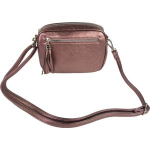 Flora&Co - Paris - metallic Crossbody handtas - instelbare riem 130 cm - donkerbruin