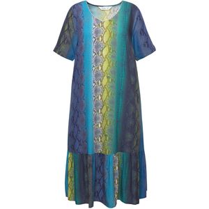 MIAMODA - Dames - Midi-jurk A-lijn slangenmotief korte mouwen - Donkerblauw - Maat 42
