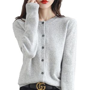 Dames kasjmier cardigan met lange mouwen en ronde hals – perfect voor lente en herfst