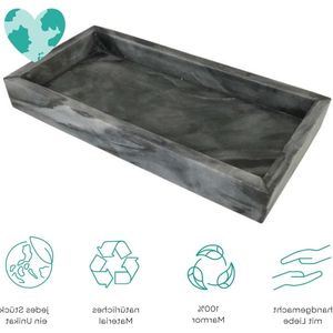 Rechthoekig donkergrijs marmeren dienblad - luxe deco dienblad met marmeren finish marble tray