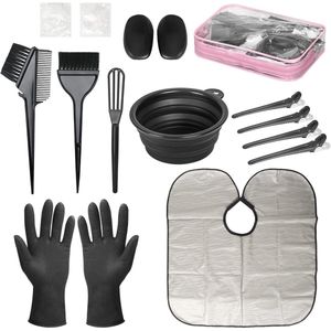 Haarverfset - Professionele salonhaarverftools - Haarproducten - Set van 14 stuks - Inclusief verfkom, haarblender, verfkwast, oorwarmers, haarclips, verfmantel - Geschikt voor salon- en thuisgebruik - Roze - ANMI