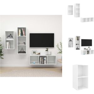 vidaXL TV-meubel set - hoogglans wit - 1x 37x37x72cm + 2x 37x37x107cm - spaanplaat - Kast
