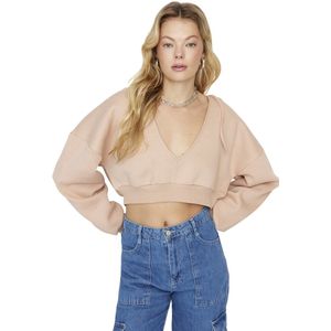 Trendyol Zwart Dik Gebreid Sweatshirt Met Capuchon En V-Hals Van Dikke Fleece Aan De Binnenkant Twoaw23Sw00096