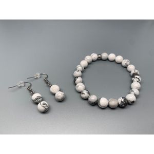 L-onca Armband - Kralen armband / oorbellen - gemstones Howliet - natuursteen - Cadeau voor hem/haarL-