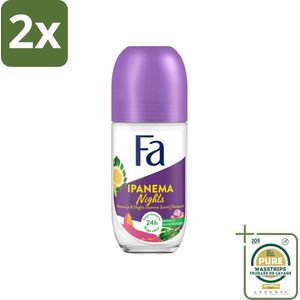 Fa - Deodorant Roller - Ipanema Nights - Maracuja & Night Jasmine - 24 uur Bescherming - 50 ml - Voordeelverpakking - 2 stuks - 24 uur bescherming - Deodorant roller