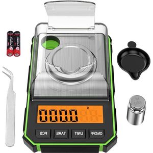 Weegschaal - Personenweegschaal Digitale Zakweegschaal 50g/0001g Mini Precisie Weegschaal met kalibratiegewicht van 50g en Elektrostatische Pincet LCD-scherm met achtergrondverlichting inclusief Batterij - Groente.