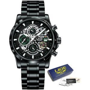 Kosmos - Lige Heren Horloge - Zwart - Quartz Horloge - Sport Horloge - Waterdicht 30m - 22mm
