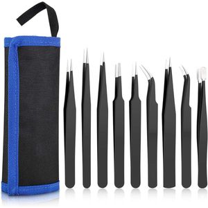 Crrynuo Pincet Set - Tweezer - Epileer pincet - Point pincet - 9-delige set - zwart