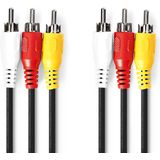 Nedis Composiet Videokabel - 3x RCA Male - 3x RCA Male - Vernikkeld - 480p - 3.00 m - Rond - PVC - Zwart - Polybag