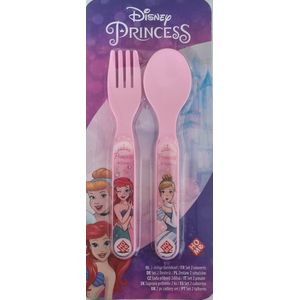 Disney Princess - 2-delig bestek van hard plastic - Roze - Lepel en Vork - kinderbestek