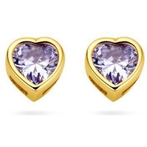 14K Geelgouden Oorknoppen - Hartvorm - Zirkonia Geboortesteen - Persoonlijke en Elegante Oorbellen