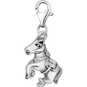 Quiges – 925 - Zilver – Charm - Bedel - Hanger - 3D Paard - met – sterling - zilver - karabijnslot - geschikt - voor - Bedelarmband HC375