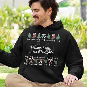 Friese Kerst Hoodie Zwart Driving Home Nei It Heitelân - Maat 4XL - Uniseks Fit - Kerstkleding Voor Dames & Heren