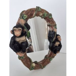 Apen beeld apen spiegel ,spiegel met 2 aapjes hang en staand  van H.Originals  22x21x5 cm