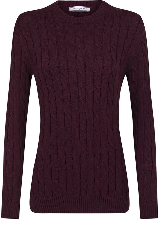 Felix Hardy - Kabelgebreide Trui - Bordeaux - 100% Katoen