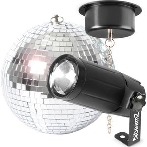 Discobal met verlichting - BeamZ discobol 20cm met spiegelbol motor en LED pinspot