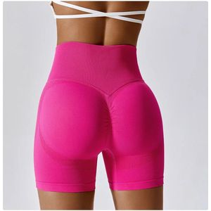 Sportlegging / Sport Short - Maat: L - Kleur: Roze - Met Butt Scrunch - Extra Mooie Billen - Hoge Taille - Luxe Korte Sportlegging - Cycling Shorts - Billen Legging - Dames Gymwear / Vrouwen Sportkleding / Sport Outfit / Fitness