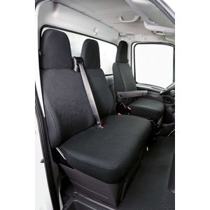 Walser Autostoelhoes Transporter Fit van stof antraciet geschikt voor Iveco Daily IV, 1 enkele zitplaats voorin (uitsparing armleuning) & dubbele zitbank voorin