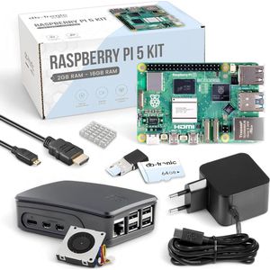 Raspberry Pi 5 8 GB starterskit | 64 GB Black Edition | Officiële 27 W-voeding | Officiële behuizing met ventilator | 4K Micro HDMI-kabel 1 m