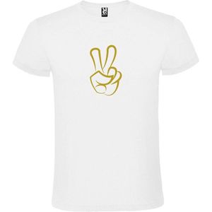 Wit  T shirt met  ""Peace  / Vrede teken"" print Goud size XXXXL