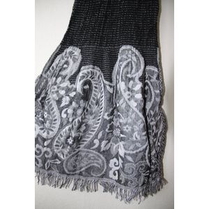 Zwart witte paisley dames sjaal van zachte katoen met zijde - 50 x180 cm